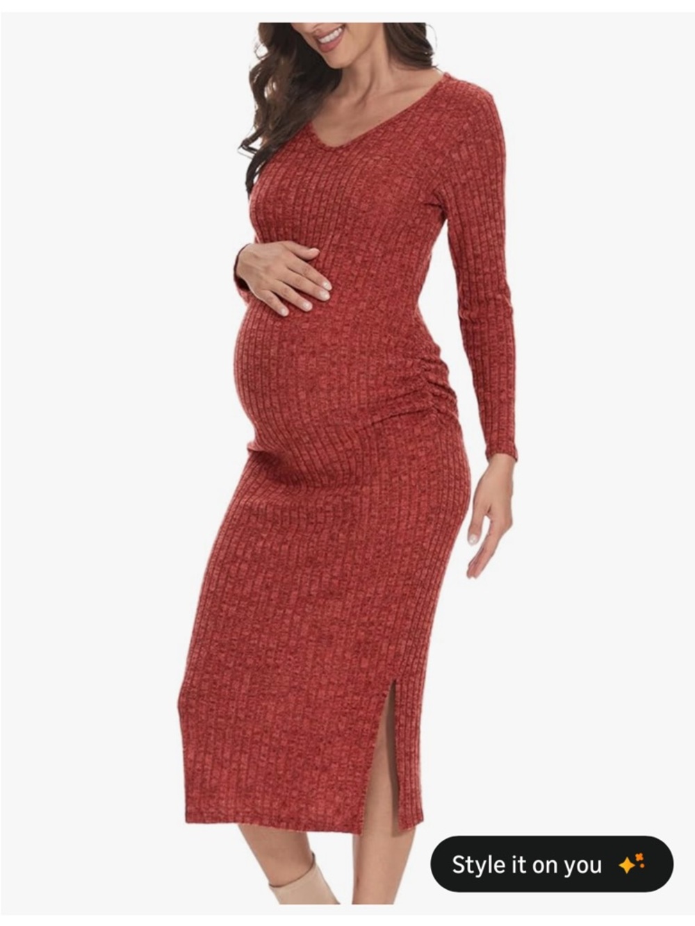 Ribbed Maternity Knit Dress - Rust Red